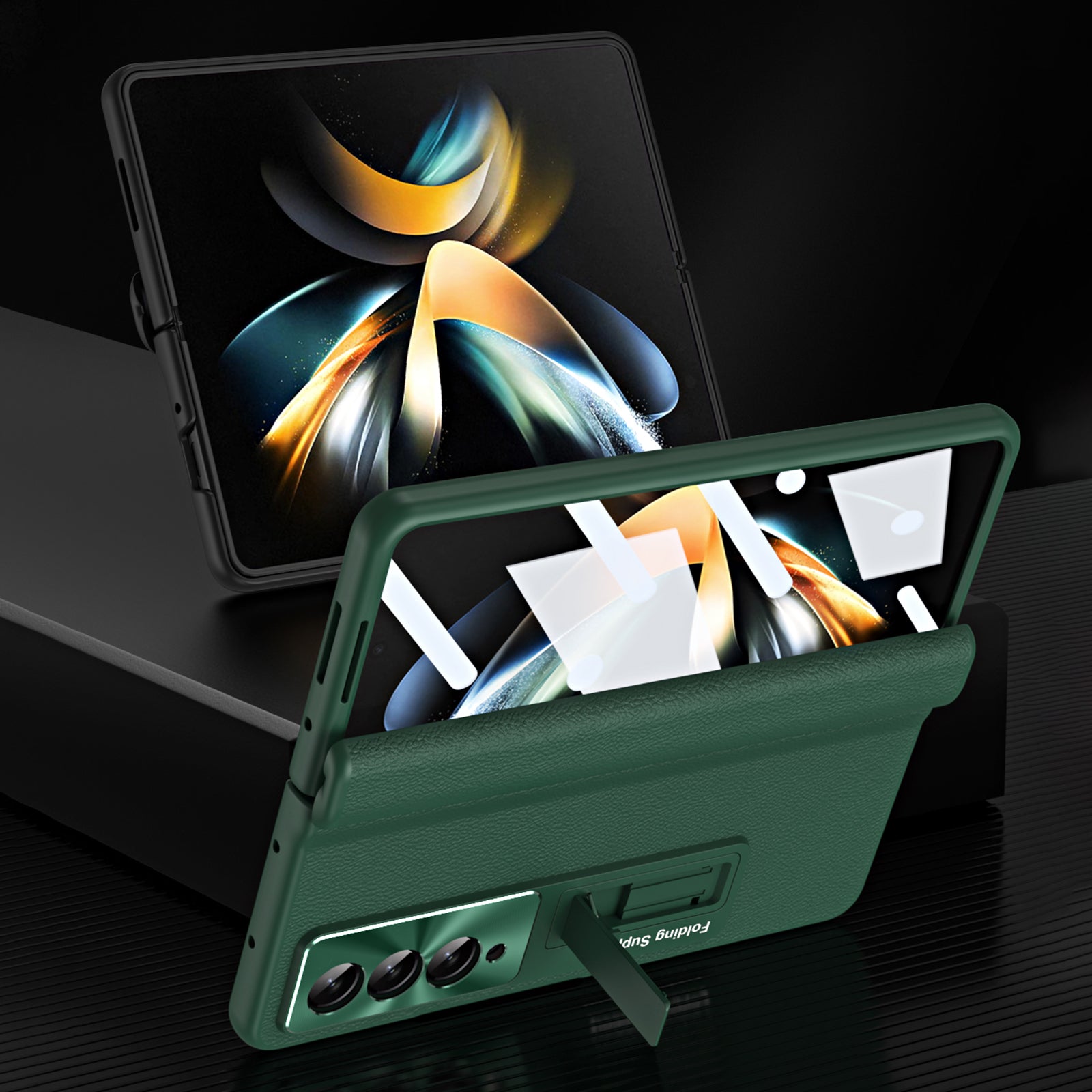 For Samsung Galaxy Z Fold3 5G Leather Coated PC Phone Case Hinge Protection Kickstand Cover with Tempered Glass Film For Samsung Galaxy Z Fold3 5G Leather Coated PC Phone Case Hinge Protection Kickstand Cover with Tempered Glass Film